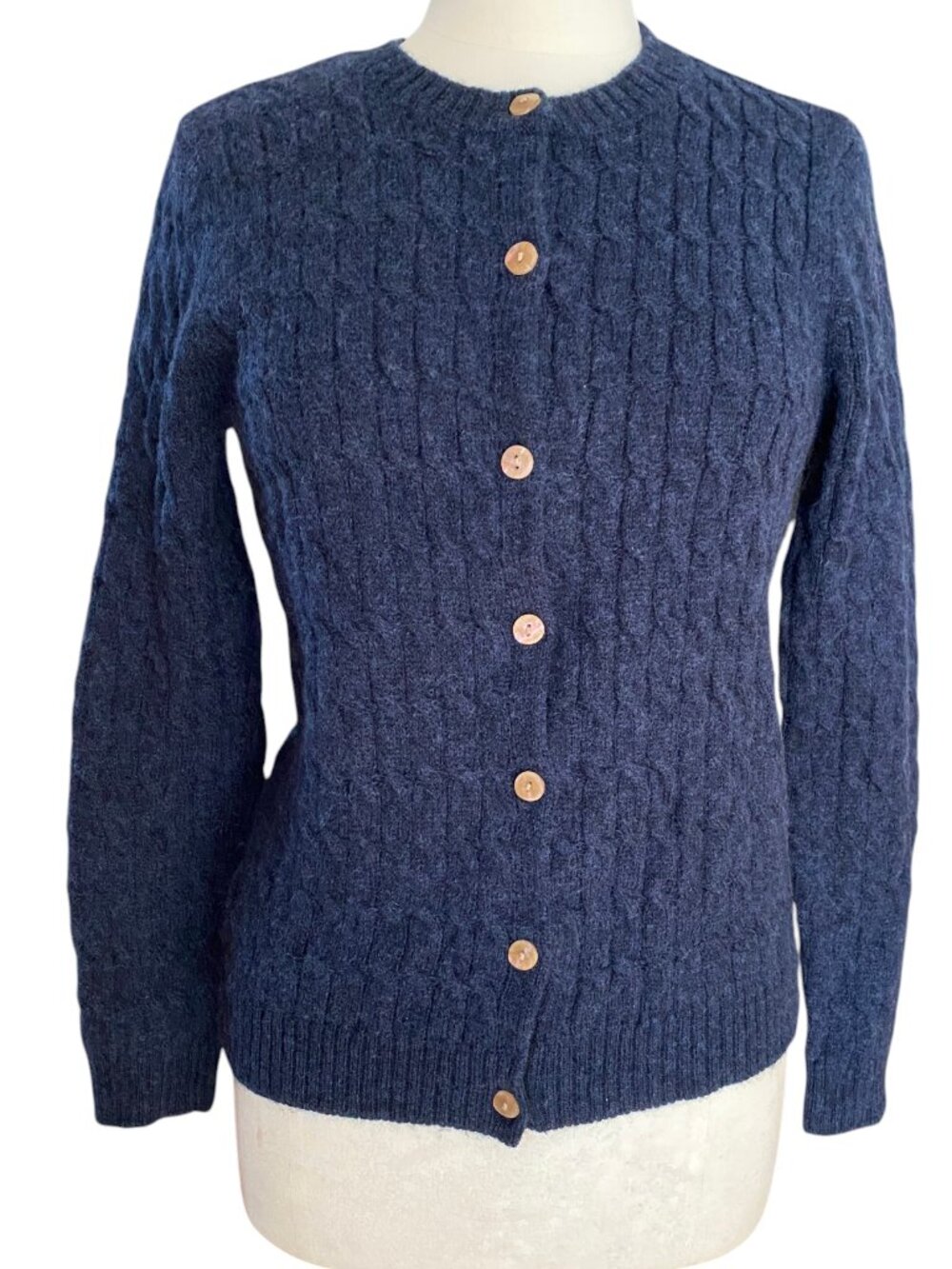 Appleseed's 100% Wool Cable Knit Fisherman Cardigan Navy Blue Button Front-M